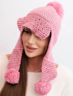 Dámská zimní čepice s vlnou a kšiltem a pompony K475 růžová
