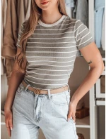 LINESS šedé pruhované dámské základní tričko FashionStreet RY2821