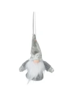 DEKORATIVNÍ PŘÍVĚSEK SANTA S ÚCHYTY 11CM ŠEDÝ