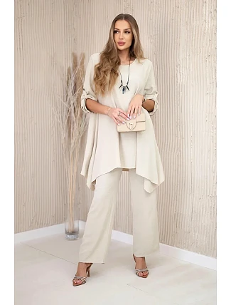 Sada halenky + kalhot s přívěskem tmavě béžová