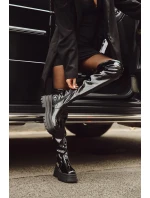 Lakované Kozačky Nad Kolena Na Masivní Platformě Černé Ravela Lakované Kozačky Nad Kolena Na Masivní Platformě Černé Ravela