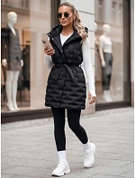 Dámská prošívaná vesta s kapucí a páskem, černá, FashionStreet TY5903 Dámská prošívaná vesta s kapucí a páskem, černá, FashionStreet TY5903