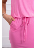 Viskózové šaty se zavazováním v pase s krátkým rukávem světle růžové barvy