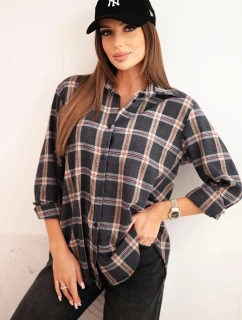 Dámská kostkovaná bavlněná košile s delším zadním dílem grafitová