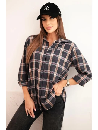 Dámská kostkovaná bavlněná košile s delším zadním dílem grafitová