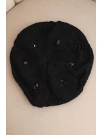 Dámská zimní čepice vlněná s ozdobnými krystalky K459 černá