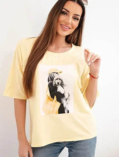 Dámská bavlněná oversize halenka s krátkým rukávem a módním potiskem žlutá