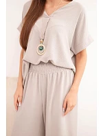 Komplet s náhrdelníkem halenka + kalhoty tmavě béžová Komplet s náhrdelníkem halenka + kalhoty tmavě béžová