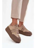 Kožené semišové dámské tenisky na platformě Zazoo 3775 béžové Kožené semišové dámské tenisky na platformě Zazoo 3775 béžové