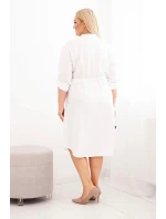 Dámské šaty z viskózy Plus Size s knoflíky a vázáním v pase bílá