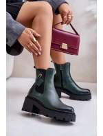 Zazoo 60490 Kožené Zateplené Boty S Dekorací Tmavězelené