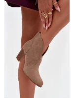 Dámské kotníkové boty na podpatku z ekokůže béžové Elvirae