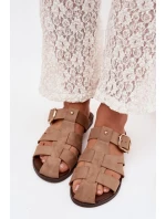 Dámské nazouváky na ploché podrážce s pásky a zlatou sponou Bežové Elzora