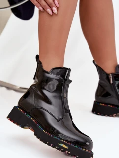 Dámské lakované boty Artiker – černé, zateplené, přírodní kůže