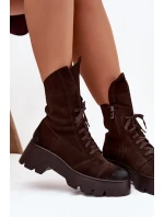 Dámské kotníkové boty worker z přírodního semiše – čokoládové Zazoo