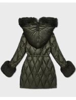 Bunda v khaki barvě s kožešinovou kapucí, která tvoří límec (T3-2635#-22) Bunda v khaki barvě s kožešinovou kapucí, která tvoří límec (T3-2635#-22)