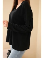 Dámská bavlněná blůza s výstřihem do V a dlouhým rukávem černá