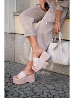 Laky Dámské Pantofle Na Platformě A Klínu Béžové Nellevia