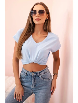 Dámská bavlněná blůza s výstřihem do V a krátkým rukávem modrá
