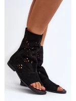 Zazoo 3437 Dámské Semišové Sandály S Hřebínkem Na Zip Černé