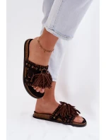 Dámské pantofle s třásněmi Černé Glorinna