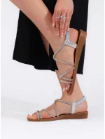 Designové dámské stříbrné sandály na plochém podpatku Designové dámské stříbrné sandály na plochém podpatku