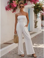 Dámský letní overal s širokými nohavicemi ecru FashionStreet EY2648