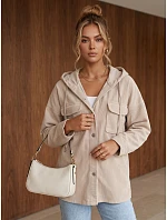 Dámská oversize kordurová bunda s kapucí, béžová, FashionStreet TY6051 Dámská oversize kordurová bunda s kapucí, béžová, FashionStreet TY6051