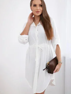 Šaty se zapínáním na knoflíky a zavazováním v pase ecru