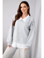 Dámská máslová mikina z viskózy s košilovou vsadkou šedá