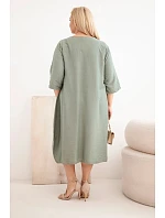 Dámské plus size viskózové šaty s kapsami a krátkým rukávem khaki