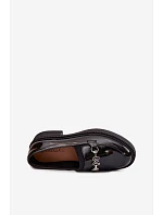 Kožené lakované mokasiny dámské s ozdobným detailem Vinceza 39985 černé