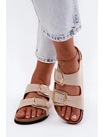 Dámské pantofle s korkovou podrážkou a přezkami Lee Cooper LCW-26-35-4454L Béžové