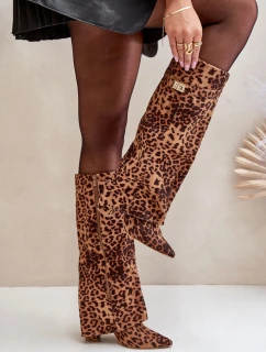 Dámské kozačky na podpatku 9501 Hnědá vzor - Step in style