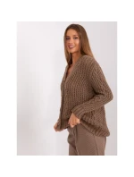 Hnědý dámský svetr bez knoflíků s kostkami (BA-SW-8001-1.16P)