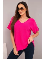 Dámský svetr s krátkým rukávem a výstřihem do V fuchsie