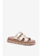 Dámské Pantofle Z Přírodní Kůže Na Platformě Zazoo 40440 Zlaté