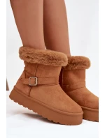 Ženské sněhule na platformě s přezkou a kožešinou Camel Jesella