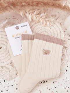 Dámské bavlněné ponožky s malým medvídkem – ecru