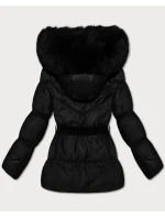 Černá zimní bunda s kapucí a s opaskem J Style (5M3322-392)