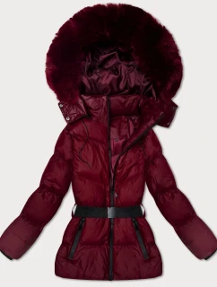 Zimní bunda ve vínové bordó barvě s kapucí a s opaskem J Style (5M3322-1)
