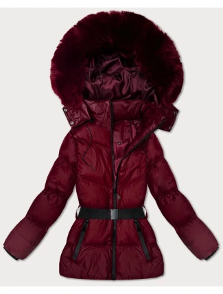 Zimní bunda ve vínové bordó barvě s kapucí a s opaskem J Style (5M3322-1)