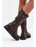 Dámské kožené kozačky s vlnou Zazoo 70121 čokoládové