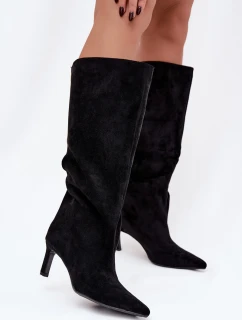 Dámské kozačky z eko semiše nazouvací na jehle černé Phelin