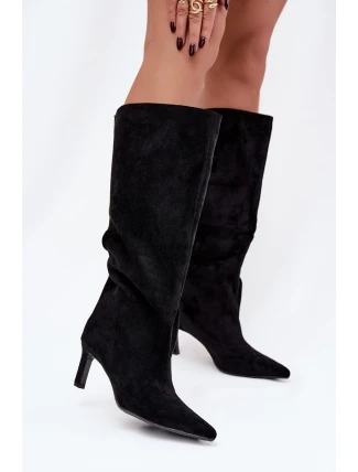 Dámské kozačky z eko semiše nazouvací na jehle černé Phelin Dámské kozačky z eko semiše nazouvací na jehle černé Phelin