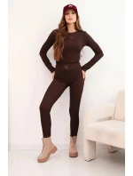 Dámský bavlněný komplet s dlouhým rukávem a legínami hnědý Dámský bavlněný komplet s dlouhým rukávem a legínami hnědý