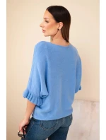 Dámský svetr typu netopýr s kulatým výstřihem jeansový