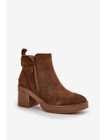 Zateplené Dámské Boty Na Podpatku Z Ekologického Zamsu Tmavě Hnědé Velarilla