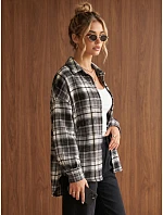 Dámská oversize flanelová košile s kostkovaným vzorem, černá, FashionStreet DY0500 Dámská oversize flanelová košile s kostkovaným vzorem, černá, FashionStreet DY0500