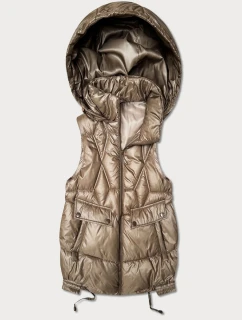 Dámská krátká bunda bez rukávů s odepínací kapucí Goodlookin béžová (B8258-12)